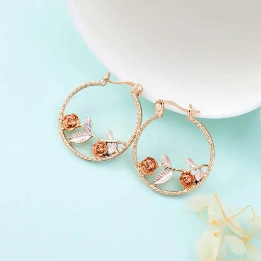 Gold Roses Hoop Earrings